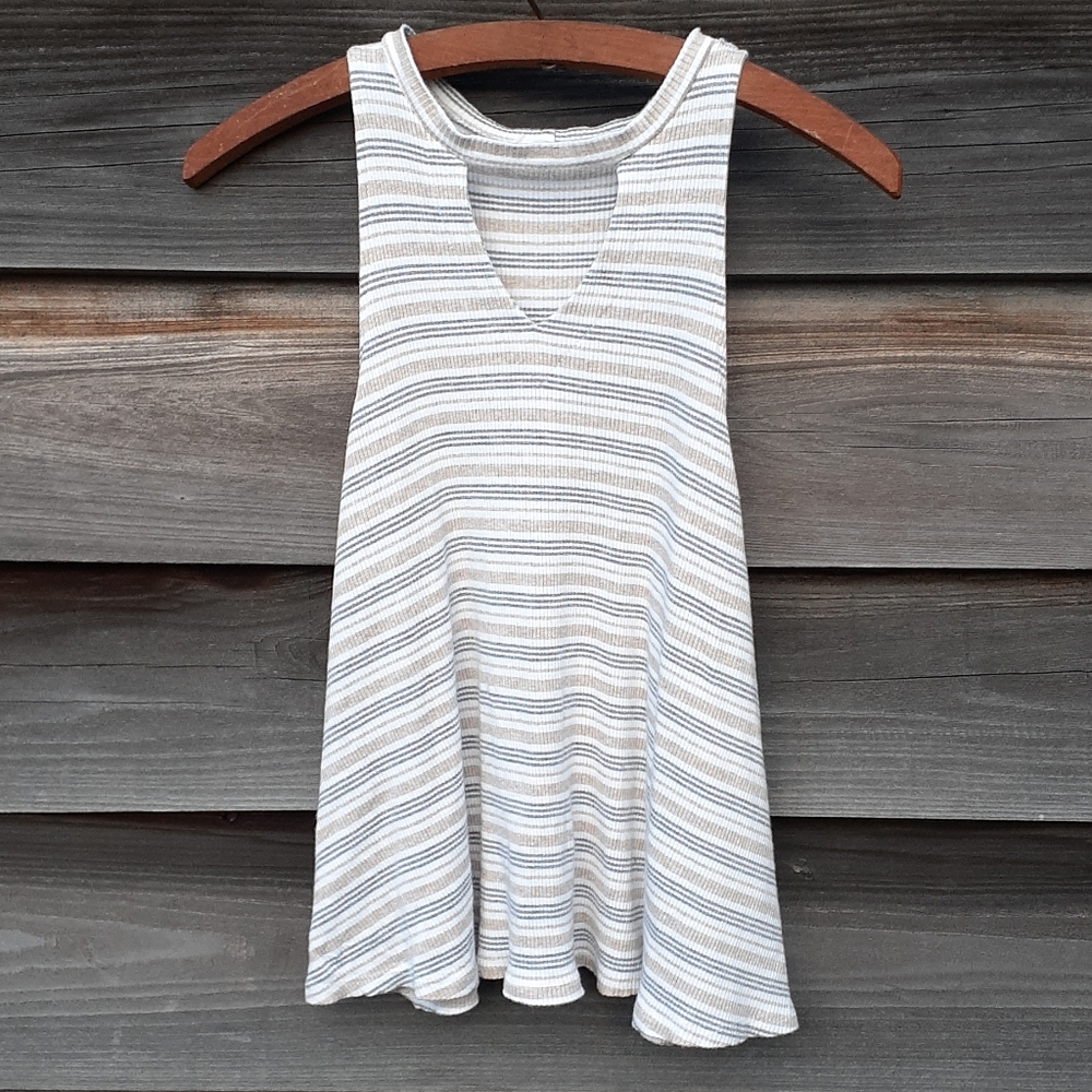 Entro Medium Grey and tan stripped knit Tank